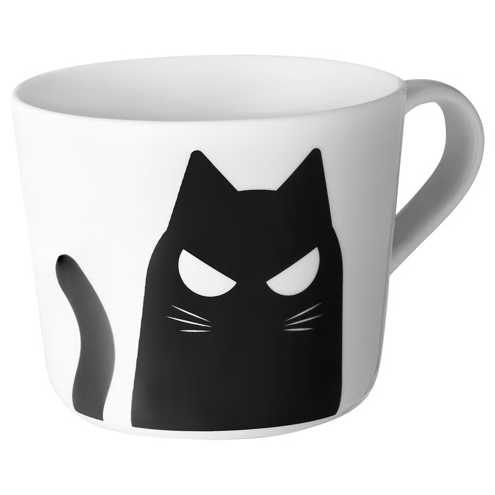 IKEA KUSTFYR Mug, White/Cat Black, 12 oz (906.173.57) NEW